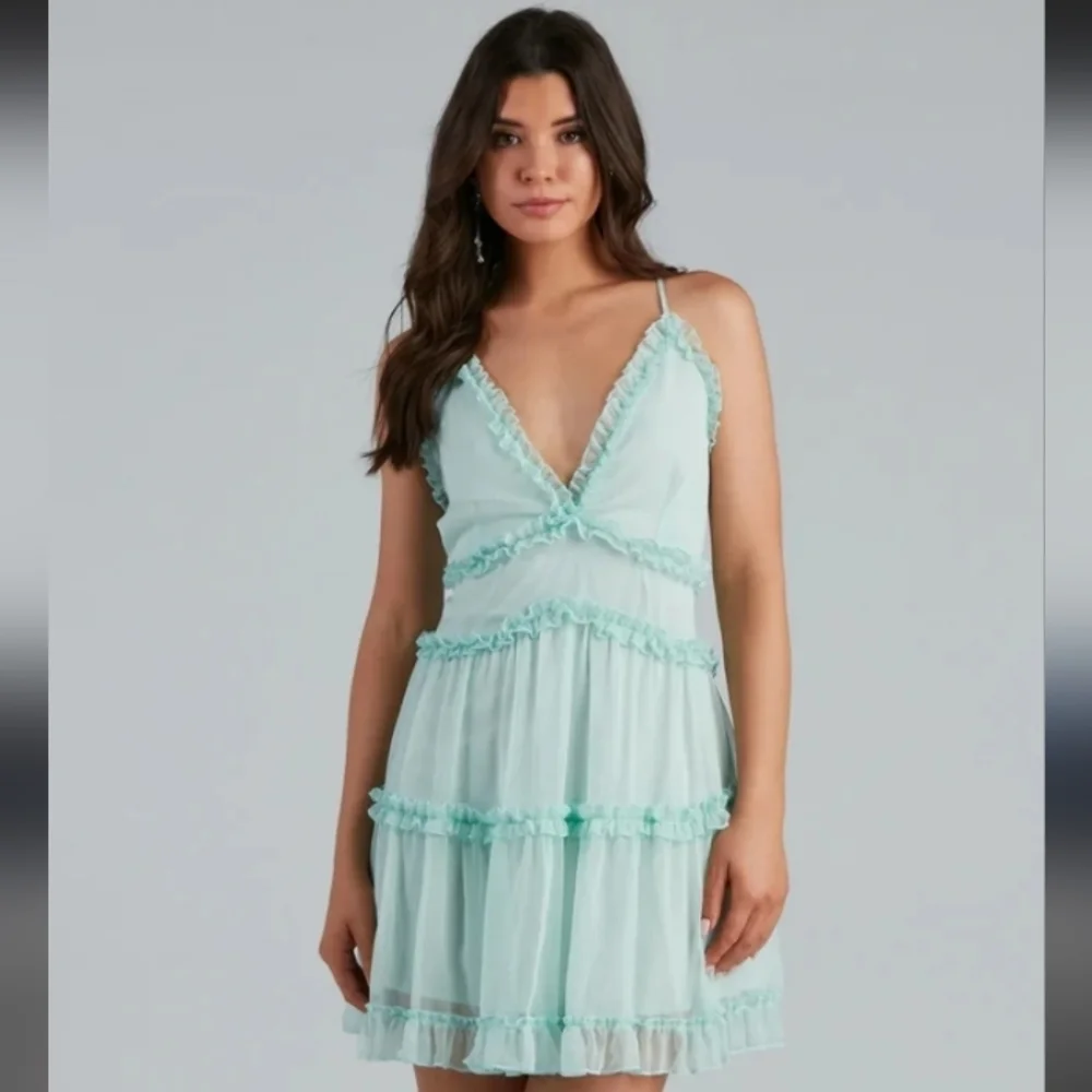 Windsor Ruffled Tiered Sweetheart Neckline Boho Garden Girl Pastel Mint Sundress